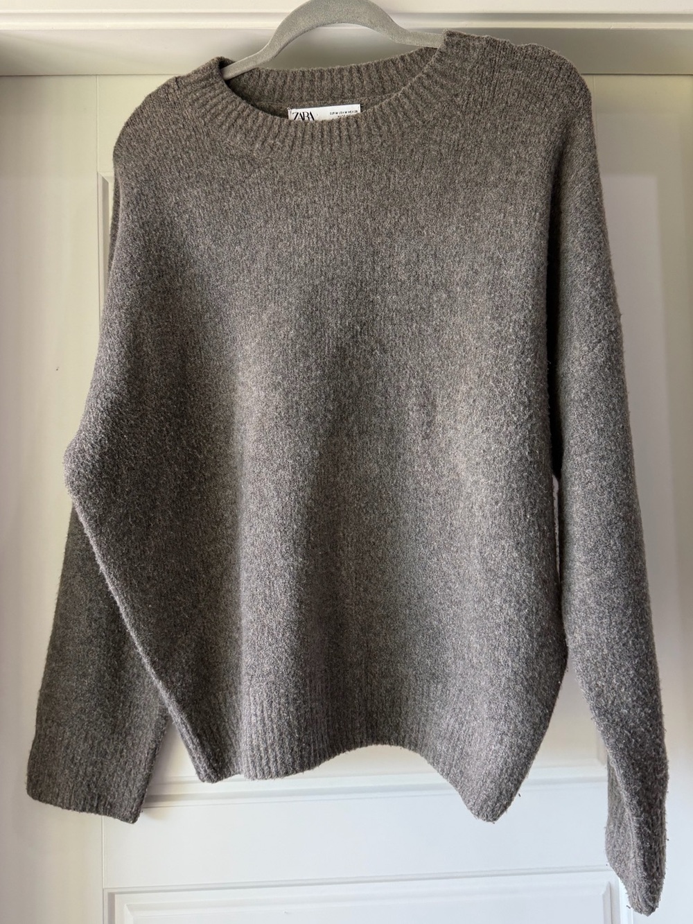 Zara Taupe-Gray Crewneck Knit Sweater